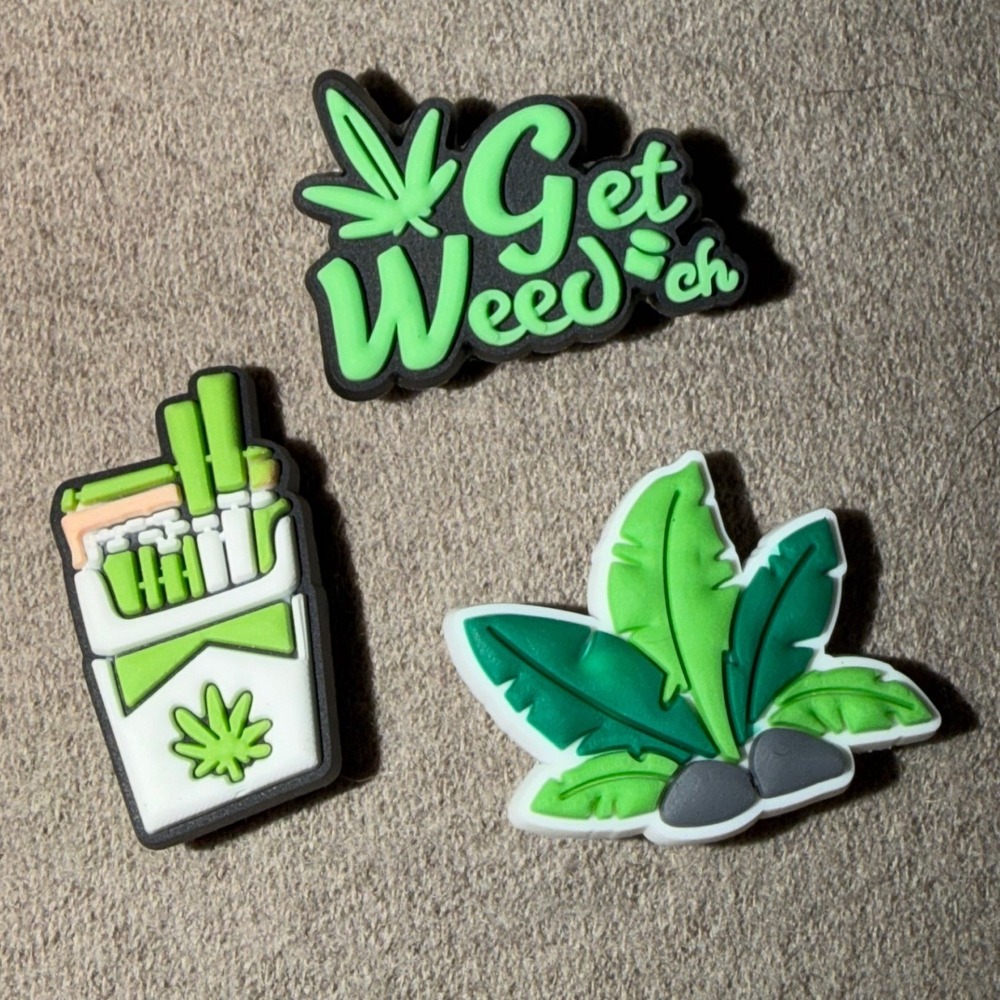 3pc Cannabis Get Weed PVC Shoe Charms for Clogs Marijuana Leaf Stoner Accessory